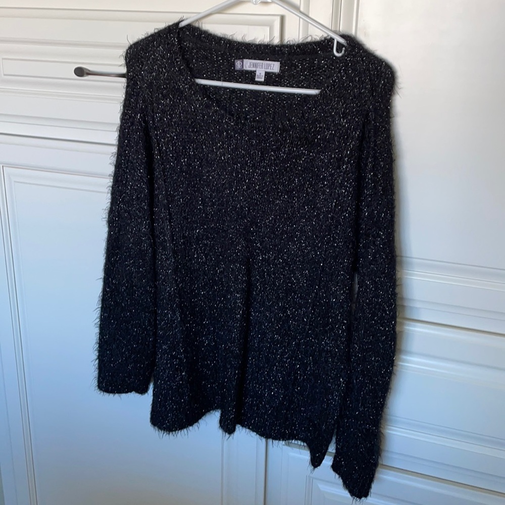 Jennifer Lopez Fuzzy Sparkly Long-Sleeve Sweater